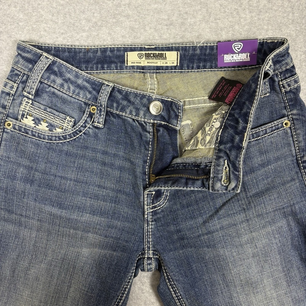 Rock & Roll Denim Jeans Womens 28X32 Bootcut Flare Western Rhinestone Y2K - Picture 8 of 11
